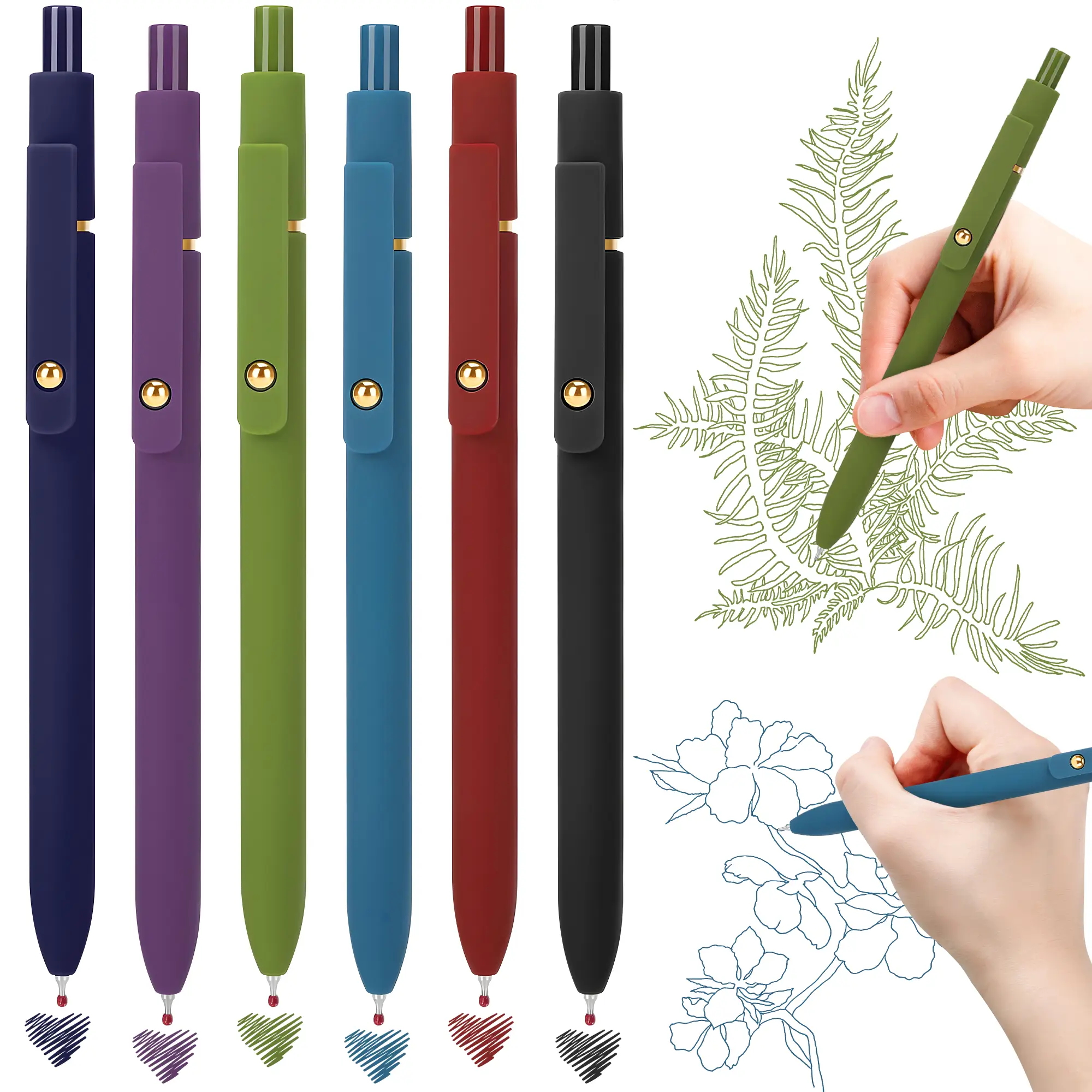 6pcs Quick Drying Gel Pens 0.5mm Press Type Desk Accessories for Journaling Nursing Bible Study Office Supplies Back to School Gifts Colorful Ink