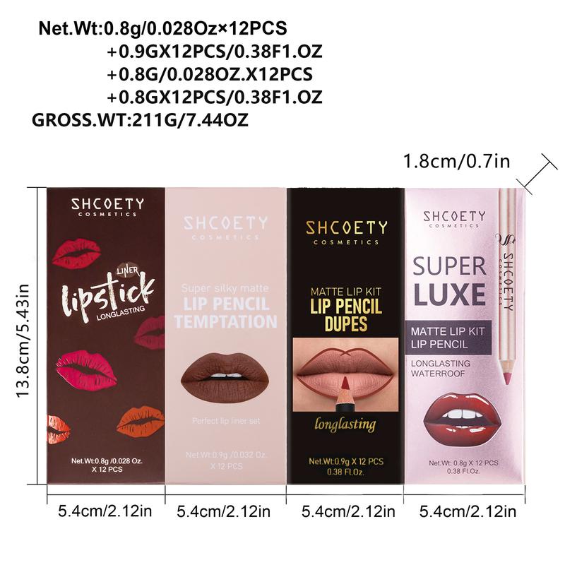 48-Color Matte Set, Lip Liner Kit, Waterproof and Long-Lasting, Easy to Apply for Full Lips, Defines Sexy, Unique Lips in Coffee Shades