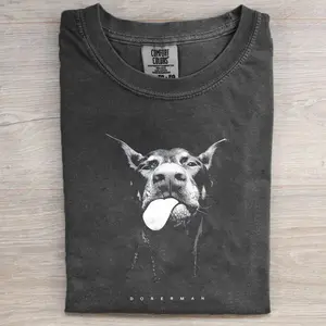 Doberman Dog Animal Vintage T-Shirt, Funny Tongue Out Graphic Tee, Retro Animal Meme Streetwear Comfort, Doberman Portrait Shirt, Animal Lover Gift