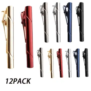 A Set of 12/6 Pcs Tie Clips for Men,Bar Clip Set for Regular Ties Necktie,Wedding,Business,Tie Pin Clips,Halloween Christmas Party Gifts,Hand Tools Kits