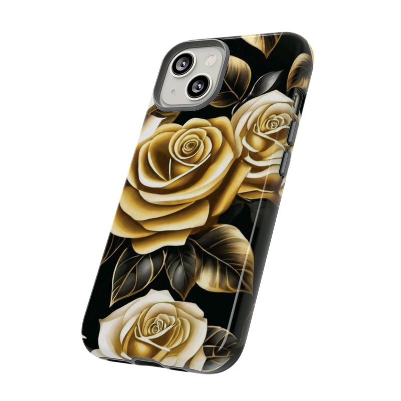 Elegant Black and Gold Roses Phone Case - Stylish Protection for Samsung Galaxy, iPhone, Google Pixel phones, Cellphone Accessories, Wireless Cover, Handheld Protective, iPhone Case, Samsung Galaxy Case, Google Pixel Case Shell Golden Shockproof Casing