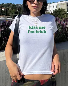 Kiss Me I'm Irish Baby Tee, St. Patrick's Day 90s Irish Style Shirt, Flirty Lucky Tee