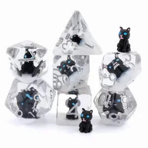 Cat Resin DnD Dice Set: 7 Piece Feline RPG Dice with Cat Motifs for Tabletop Gaming and RPG Players