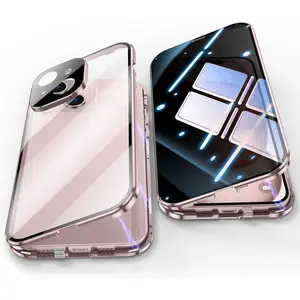 Anti Peeping Double Sided Case for iPhone 16e 16 15 14 Plus 13 12 Pro Max Privacy Glass Magnetic Adsorption Metal Bumper Cover