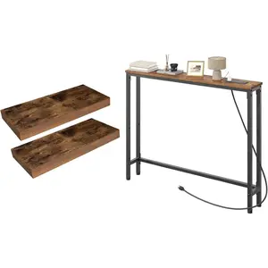 Floating Shelves and Console Table Bundle, Wall Mounted Shelf Set of 2, 39.4 Inch Narrow Entryway Table with Power Outlets, BF40BJ01-BF52UXG01G1
