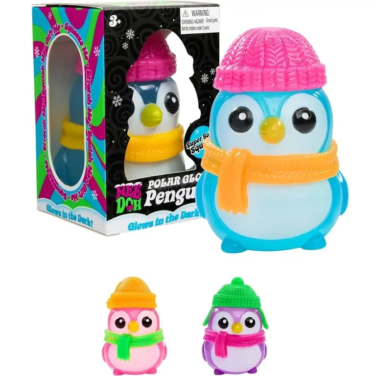 100% Authentic Schylling NeeDoh Polar Glow Penguin – Glow in the Dark Squishy Fidget Toy, Super Solid Sensory Stress Relief Squeeze Toy, Random Color, 1 Pack