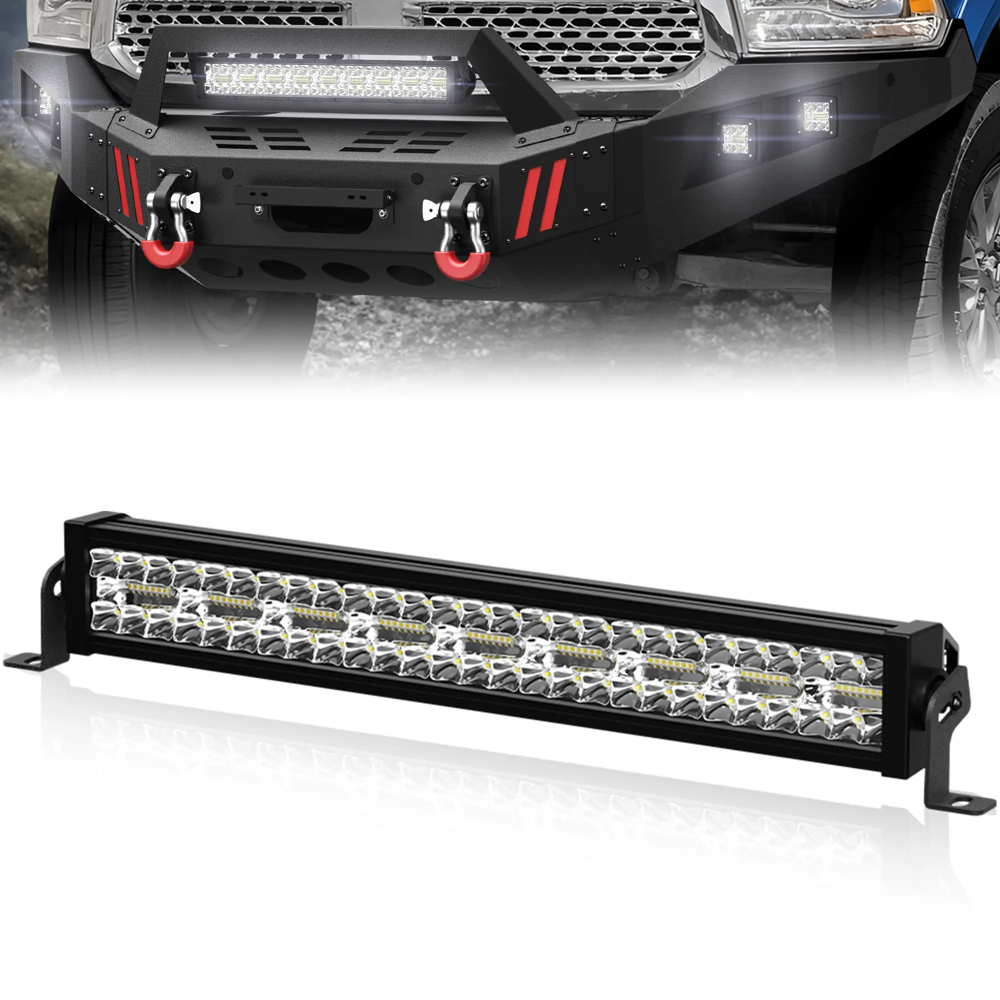 POFENZE 22-Inch LED Light Bar with Mounting Brackets - Bright LEDs, Powerful Illumination for Vehicle Front Mounting, Road Driving