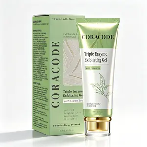 CORACODE Triple Enzyme Green Tea Exfoliating Aqua Peeling Gel – Face Exfoliator with Green Tea, Natural Cellulose, AHA/BHA, Hyaluronic Acid, Deep Pore Cleansing, Dead Skin & Oil Removal, Smooth Hydrating Skin Care for All Skin Types, 100ml / 3.4 fl.oz