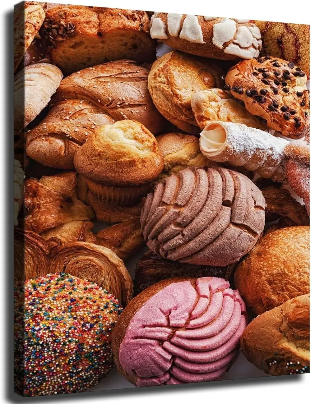 Mexican Pastries Wall Art, Mexican Sweet Bread Food Poster, Pan Dulce Food Chart, Mexican Bakery Wall Decor, Traditional Mexican Food Artwork, Hispanic Kitchen Decor, Latin Food Poster, Bakery Cafe Wall Art, Colorful Food Print, Kitchen Dining Room Canvas