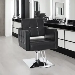 BarberPub Classic Salon Chair, Hydraulic and 360° Swivel, Black Styling Chair, Leather Upholstery Ergonomic Design 8167