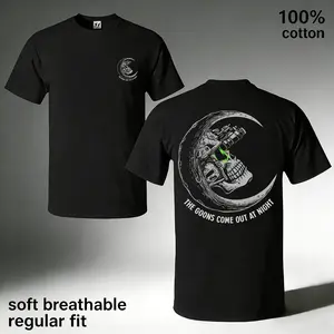 180g[100%cotton]FEEGO The Goons Come Out At Night T-Shirt, Tactical Gear Graphic Tee With Military Style Design, Streetwear Cotton Top For Gun Enthusiasts And Outdoor Lifestyle, Casual Menswear