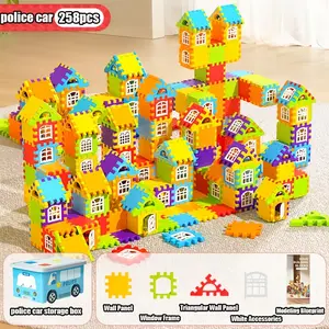 258PCS House Building Blocks Set, Colorful Interlocking Construction Toys with Storage Box, Creative STEM Building Toy for Kids Ages 3+, Educational Stacking Blocks