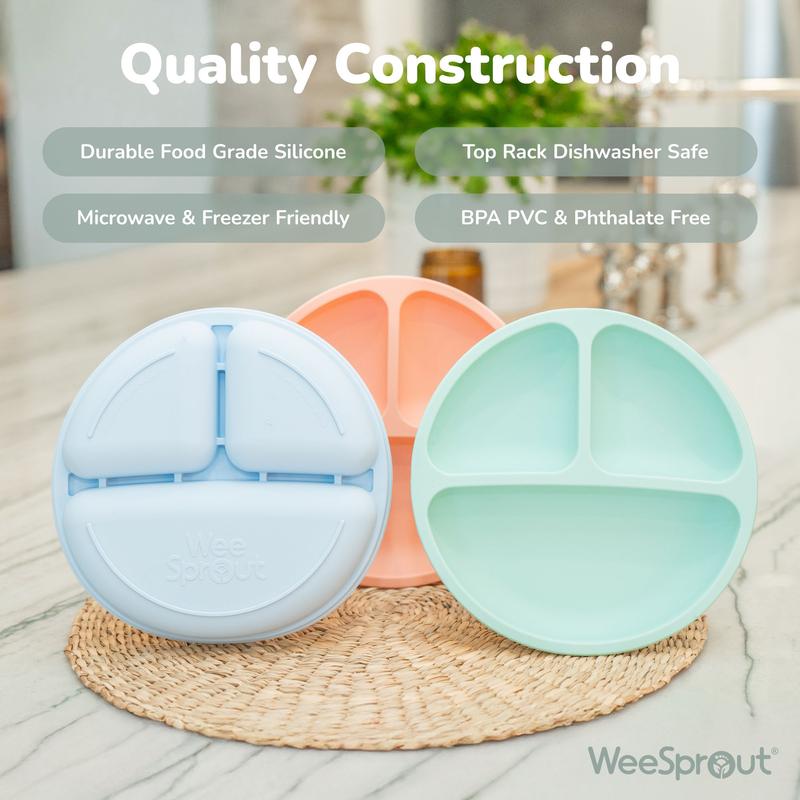 WeeSprout Baby Plates with Lids, Food Grade Silicone Divided Plates for Kids - 3 Pack WeeSprout Baby Plates with Lids, Food Grade Silicone Divided Plates for Kids - 3 Pack