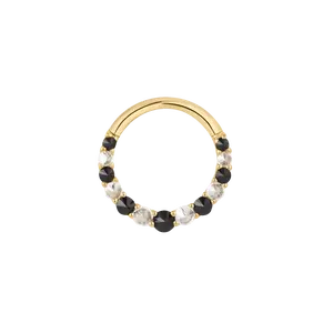 Eclipse – Black Spinel & CZ Clicker – 14K Gold Celestial Ring