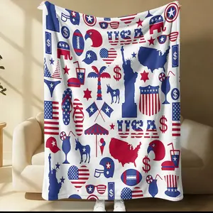 American Culture Theme Pattern Printing Blanket, Facecloth Blanket, Full of Rich American Style Atmosphere, Soft and Comfortable, Suitable for Sofa, Bedroom and Travel, All Seasons