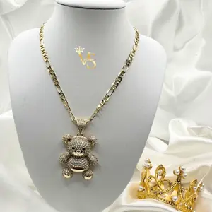 Valdes Luxury #157 – 14K Gold Plated Figaro Chain with Teddy Bear Pendant