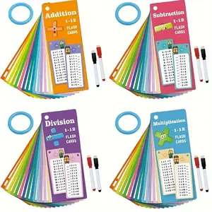 Reusable Math Flash Cards for Toddlers, Math Learning Tools, 15 Packs Write & Wipe Addition/Subtraction/Multiplication/Division Practice with 2 Markers, Preschool Classroom Learning Kit, Learning Materials