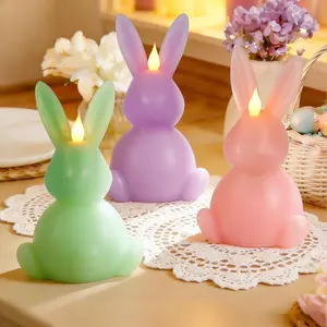3 count Easter Bunny Flameless Candles - 7.5"  Operated LED  Candles with Flickering Flame, Green   Real Wax Finish for Easter Decor, Table Centerpiece & Spring