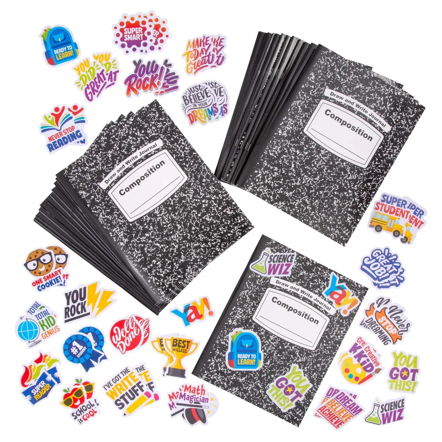 274 Pc. Composition Book & Stickers Kit for 24 274 Pc. Composition Book & Stickers Kit for 24