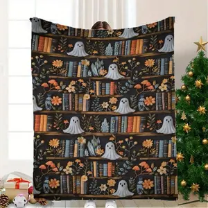Ghost Book Print Flannel Blanket Ultra Soft All Season Throw Machine Washable Lightweight Comfort Perfect Sofa Bed Reading Nook Portable Decor