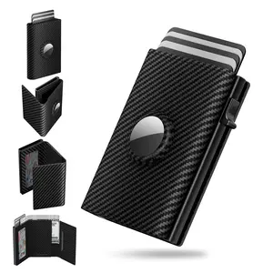 Mens Smart Wallet: Leather,  RFID Blocking, Slim, Carbon Fiber, Minimalist - 6-9 Card Capacity | ID Window | Cash Slot