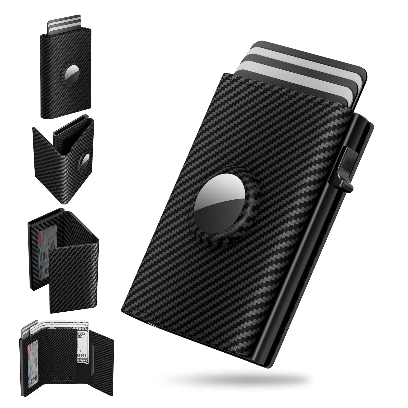 Mens Smart Wallet: Leather, RFID Blocking, Slim, Carbon Fiber, Minimalist - 6-9 Card Capacity | ID Window | Cash Slot