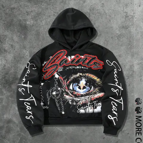 Unisex Graphic Oversized Hoodie with Eye Print, Fashion Streetwear Hip Hop Style, Casual Loose-Fit Sweatshirt, Hoodie for Fall & Winter, Graphic Hoodies
