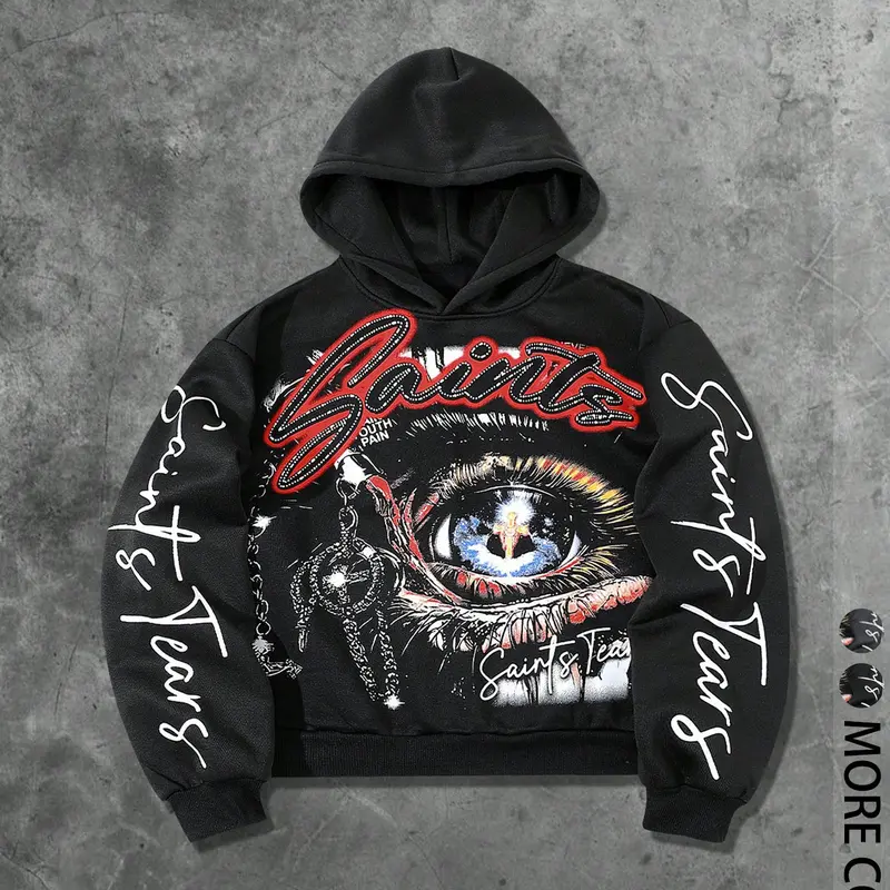 Unisex Graphic Oversized Hoodie with Eye Print, Fashion Streetwear Hip Hop Style, Casual Loose-Fit Sweatshirt, Hoodie for Fall & Winter, Graphic Hoodies