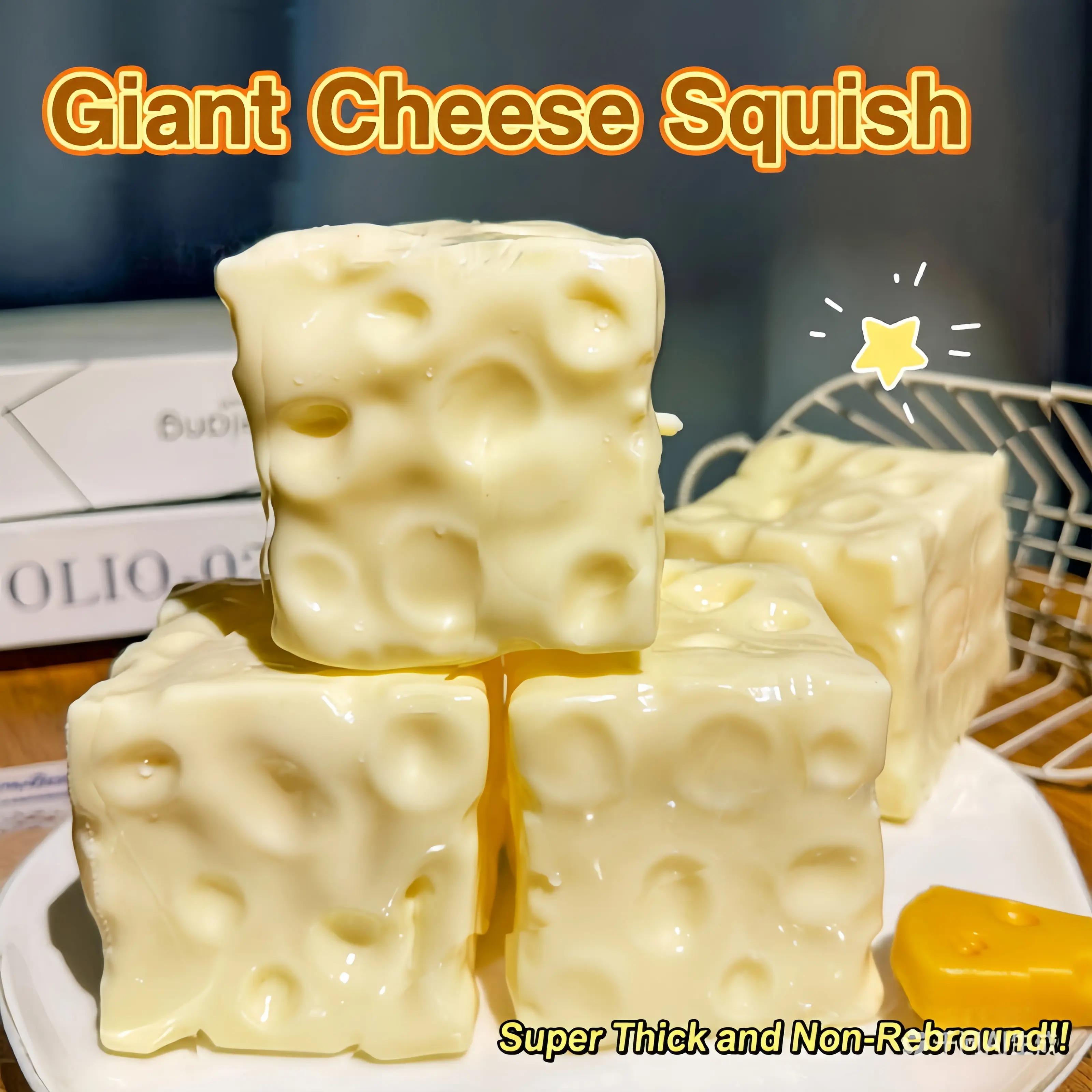 Squishy Cheese Block - Yellow, moldable fidget Toy with Squeeze Feature, Ideal for Play and Relaxation Giant Cheese Squishy - 6/7cm Moldable Non-Rebound & Slow Rebound Fidget Toy | Viral ASMR Stress Ball