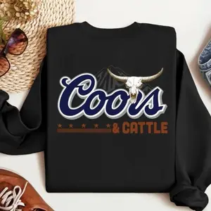 Coors & Cattle Crewneck Sweatshirt Gildan 50/50  Comfort Tops Long-sleeves Womenswear, Pullover, Country Western.