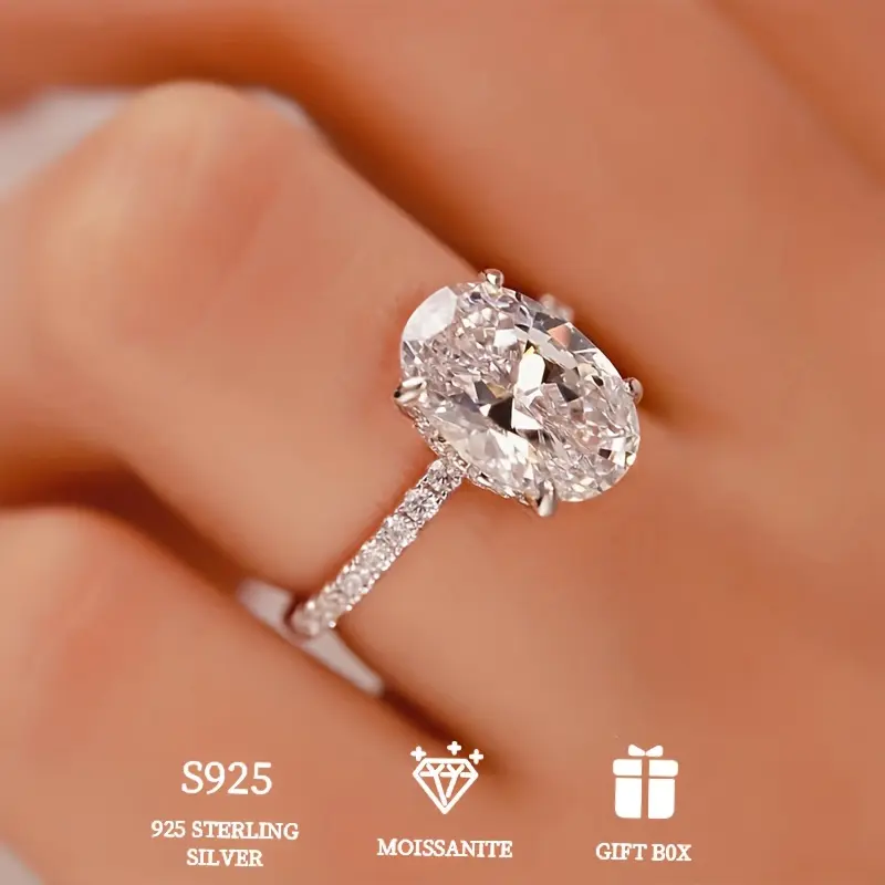 925 Sterling Silver 3 Carat Moissanite Ring Simple Elegant Women's Banquet Wedding Sparkling Jewelry, with Moissanite Certificate and Exquisite Gift Box