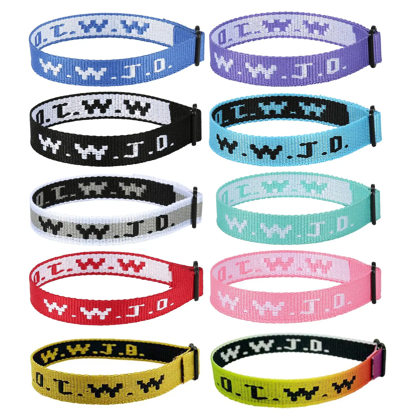 Unisex WWJD Bracelet Bundle - 5/10 Pack 1.5mm Width 10.5 Inch Length Stackable Bracelets, Everyday Wear Jewelry with Good Water Resistance, Christmas Gift for Family (Random Color)