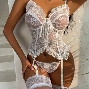 "Modern Muse" Sheer Lingerie Set - 3-Piece White Lace & Mesh Ensemble