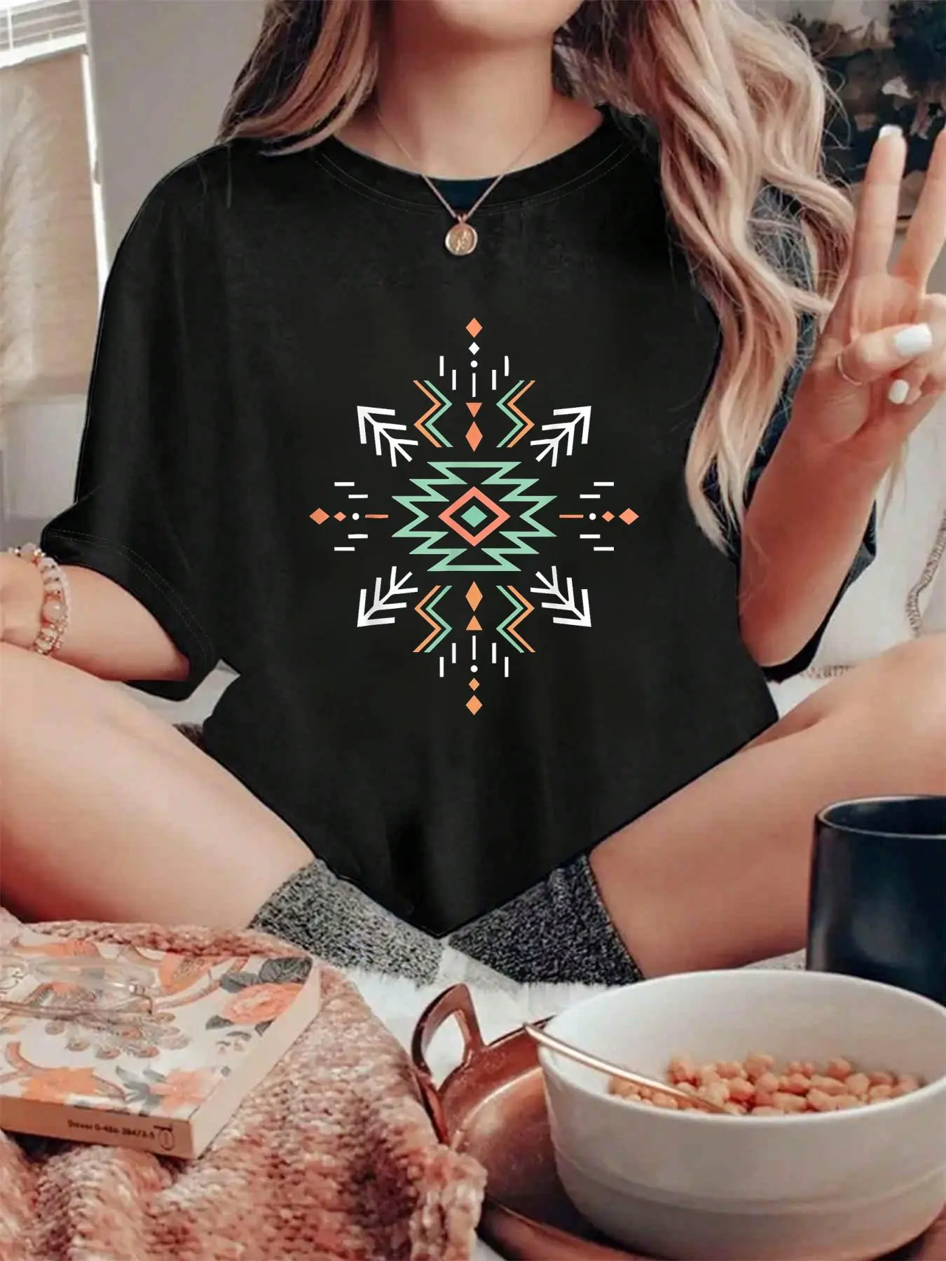 100% pure cotton Dreamcatcher Shirt Aztec Sacred Geometry Boho T-Shirt printed t-shirts for women