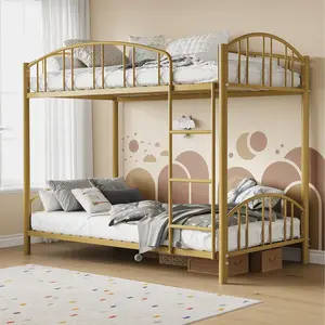 Garvee Heavy Duty Twin Over Twin Metal Bunk Bed – Sturdy Steel Frame, Safety Ladder, Arched Guardrail, Noise-Free, Space-Saving Design for Kids, Boys & Girls, No Box Spring Needed, Gold