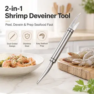 Dual Head Shrimp Deveiner Tool, Stainless Steel Shrimp Peeler and Deveiner Knife, 2-in-1 Seafood Cleaning Tool for Shrimp, Prawns, Fish Belly, Duck Intestine and Kitchen Prep