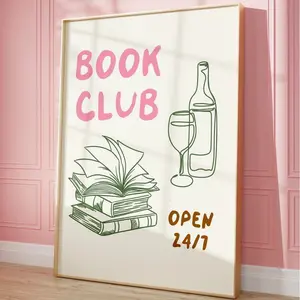 Book Club Print, Bookish Poster, Trendy Reading Poster, Book Lover Wall Art, Cute Book Printable, Gift For Reading Lover, Readers (No Framed)