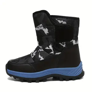 Boys & Winter Snow Boots 2025 New-Top Plush-Like Warm, Anti-Skid Rubber Sole, Camo/Dinosaur/Animal Print & Solid Black/Blue - Heavy-Duty Shoes 14 Years Old, School & Outdoor Activities (Easy On/Off, Teenager