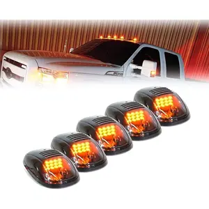Black Smoked Lens 12 LEDs Cab Clearance Light 5 Pcs Roof Top Marker Running Lights Kit for Ford Dodge Ram Trucks SUV POV Pickup - Amber Yellow