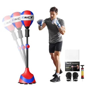 OKCT adjustable Height Boxing Bag with Stand- Speed Bag for Training,Home Fitness Equipment for Stress Relief, Comes with Floor Mat, Gloves & Air Pump, Suitable for Adults and Kids