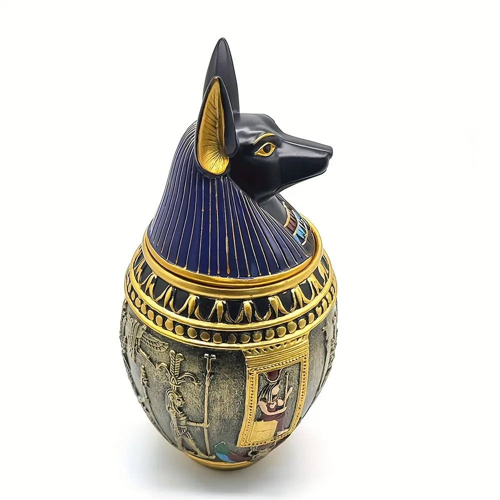 Anubis Resin Craft Storage Jar - Ancient Egyptian Pharaoh Deity Guardian Collectible, Cat God Statue, Cat & Dog Memorial Urn, Home Decor Ornament, Funeral Supply, Collectibles