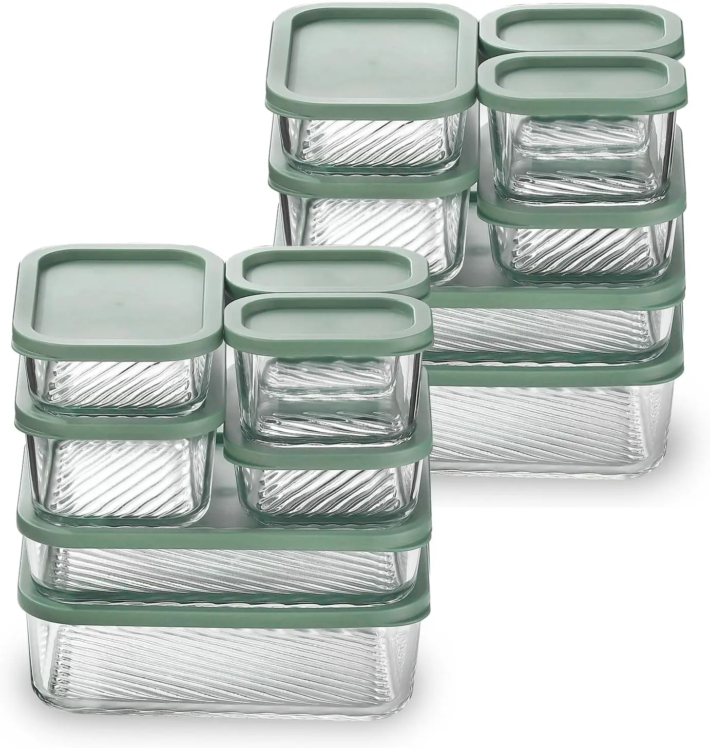 14 Pack Meal Prep Containers with Grooved Base, 14 Stackable BPA Free Containers with Lids for, Pantry, and -, Dishwasher Freezer & Oven Safe - Sage
