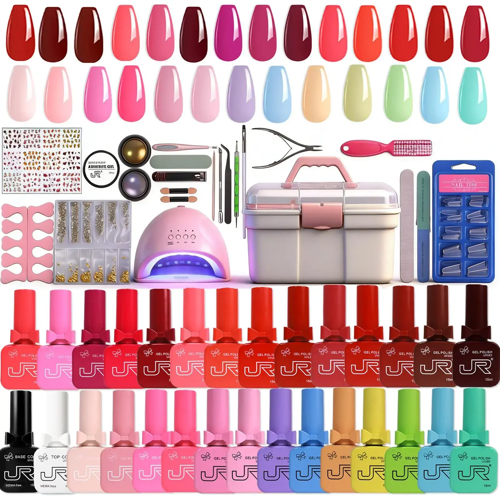 JR Gel Polish 50PCS Gel X Nail Kit with UV Lamp, HEMA-Free & TPO-Free Gel Nail Polish Set, Brown Red Nude Colors, Base & Top Coat, Nail Charms, DIY Nail Kit for Beginners #summervibes 3d sculpting enthusiast