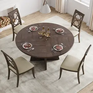 47-Inch Round Large Dining Table Set for 4 to 6, Dinner Table with Wooden Top and Legs for Home Dining Room (No Chairs Included)