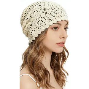 Handmade Cotton Crochet Knitted Slouchy Beanie Skull Cap for Women Summer Travel Daily Wear