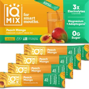 IQMIX Peach Mango Drink Mix (20 Sticks) - Tropical Delight for Beach Vibes, Hydration Boost, Refreshing Post-Work Drink Beverage Mixed Hydration Powders