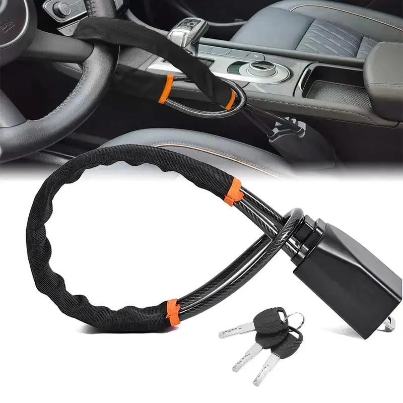 Visible Anti-Theft Steering Wheel Chain Lock - Universal Durable Automotive Interior Security Accessory for Most Vehicles, SUVs, Trucks with 3 Keys Included