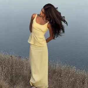 Strapless Waist-cinching Top And Fishtail Maxi Skirt Set