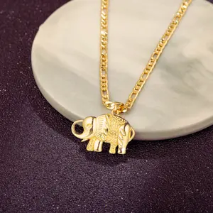 14K Gold Plated Elephant Pendant Necklace for Men and Women with 3mm Gold Figaro Chain, daily wear accessory for men and women, can be given as a gift on holidays