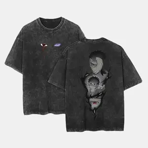 Vintage Washed Akatsuki Naruto Obito & Sasuke T-Shirt | Y2K Retro Anime Street Hip-Hop Clothing | Unisex Pure Cotton Graphic Tee for Summer